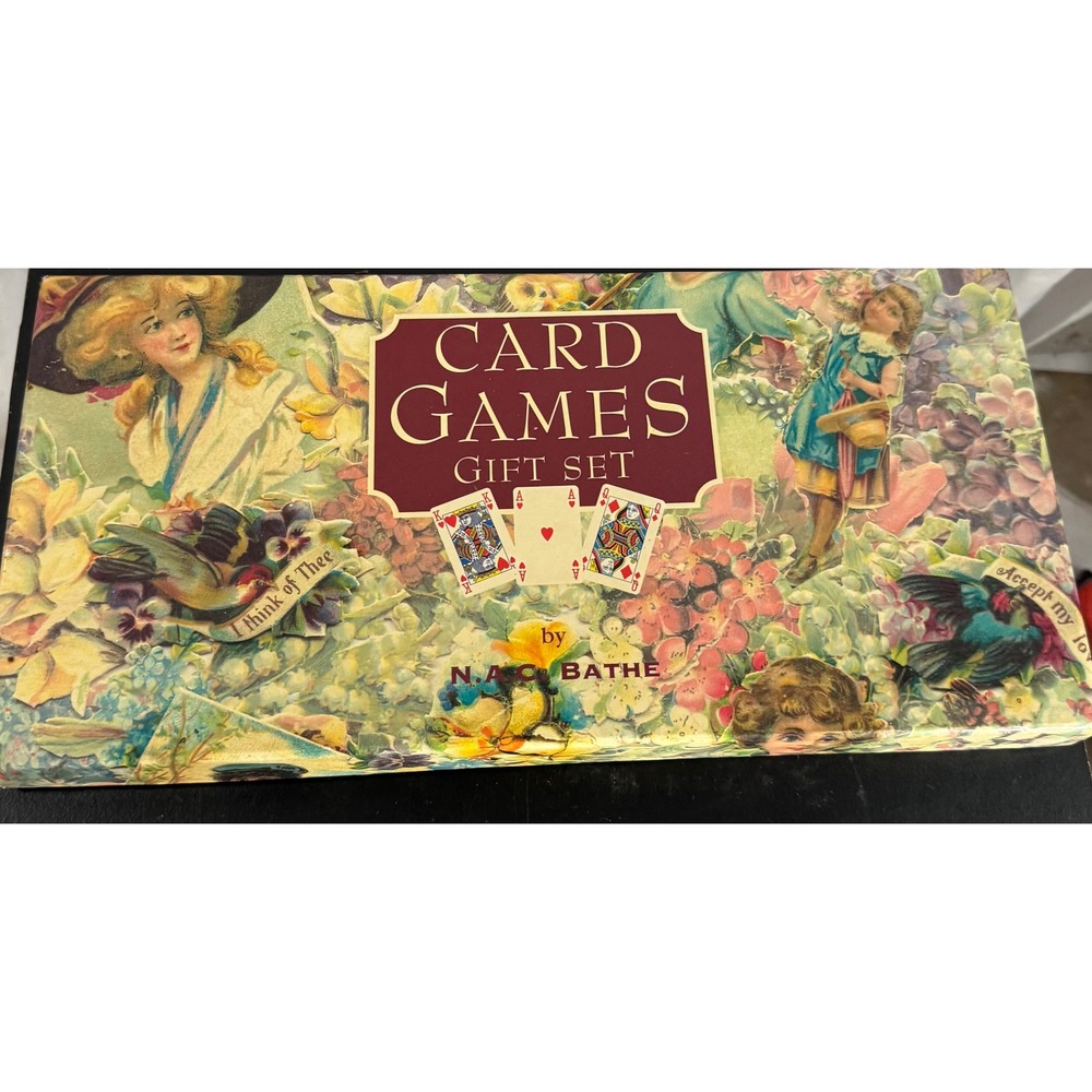 Vintage Card Games Gift Set N.A.C. Bathe Victorian Floral 2 Decks & Book Set